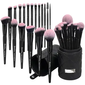 18Pcs Pro Deluxe Fuchsia Pink Black Makeup Brushes set Make up Brush Holder case Foundation concealer contour Blush eyeshadow face make up brush set