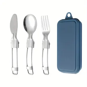 3count stainless steel folding knife and fork set, portable fork knife outdoor folding 3count set, tableware set, outdoor camping tableware