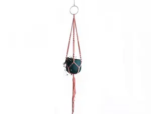 Macrame Plant Hanger w/ large ring -Pink