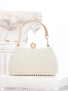 women's elegant faux pearl & rhinestone decorated handbag, exquisite trendy evening purse, fashionable bag for party decoration, stylish handbag