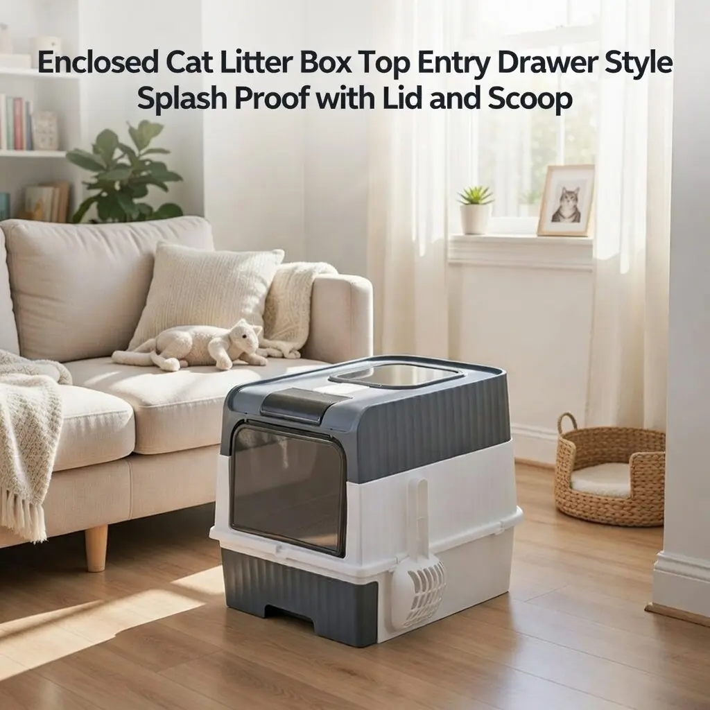 Covered Stainless Steel Cat Litter Box - Enclosed Top-Entry Drawer Style, Splash-Proof with Lid, Scoop, Refill Bag, Carbon Filter, Quiet Gear, Safe Enclosure for Multi-Cat Households, Litterbox, Covered Litter Box, Metal Litter Box