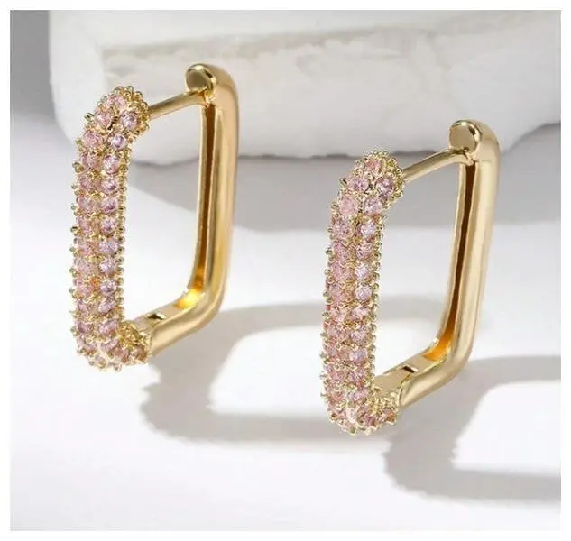 Pave rectangle hoop - Earrings - Silver - CZs - 1"