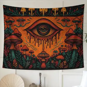 Psychedelic Eye Tapestry - Trippy Mushroom Wall Hanging, Visionary Boho Decor, Surreal Dripping Eye Art, Third Eye Forest Tapestry