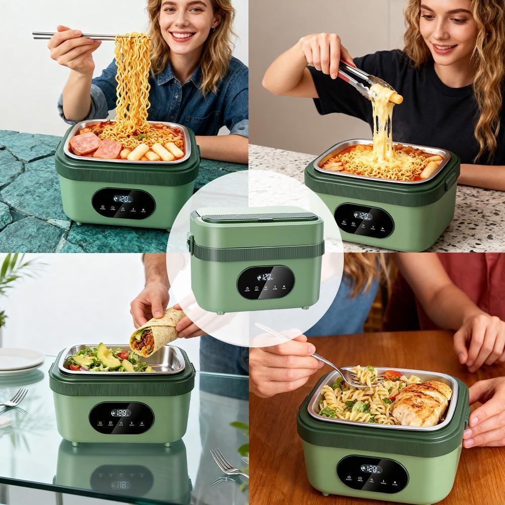 Cordless Heated Lunch Box 1.5L, Electric Food Warmer with 18000mAh Rechargeable Battery, 60W Lunch Box with Timer for Work Travel