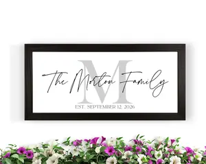 Personalized Family Name Sign | Wood Framed Last Name Sign | Farmhouse Wedding Anniversary Gift
