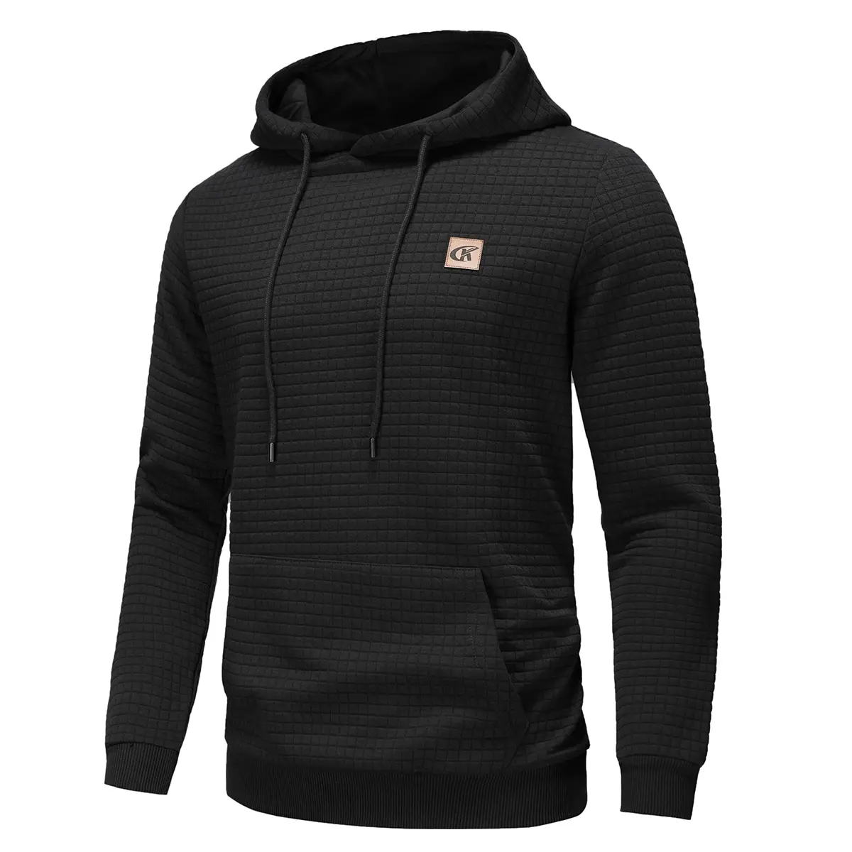 Mens Hoodies Sweatshirts Long Sleeve Fashion Waffle Knit Pullover Hoodie with Pocket Drawstring Adjustable Hood Comfortable Polyester Spandex Fabric Plaid Jacquard Design