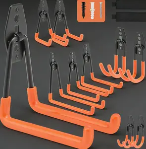 12PCS Heavy Duty Steel Garage Hooks, Wall Mounted Storage Organizer for Ladder, Bike, Power Tools, Orange