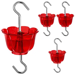 Ant Moat for Hummingbird Feeders 4 Pack,2 oz Capacity,Suitable for Outdoor Yard Hanging Feeders,Hummingbird Feeder Ant Guard,Rustproof S Hooks,Sturdy,Leakproof,Red Flower Shape