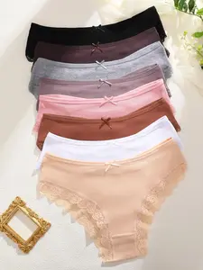 Women's Solid Color Lace Trim Bow Front Panty, Soft Comfy Breathable Knicker for Daily Wear, Fashion Breathable Underwear, Underwear for All Seasons, Soft Minimalist Knicker, Breathable Panties