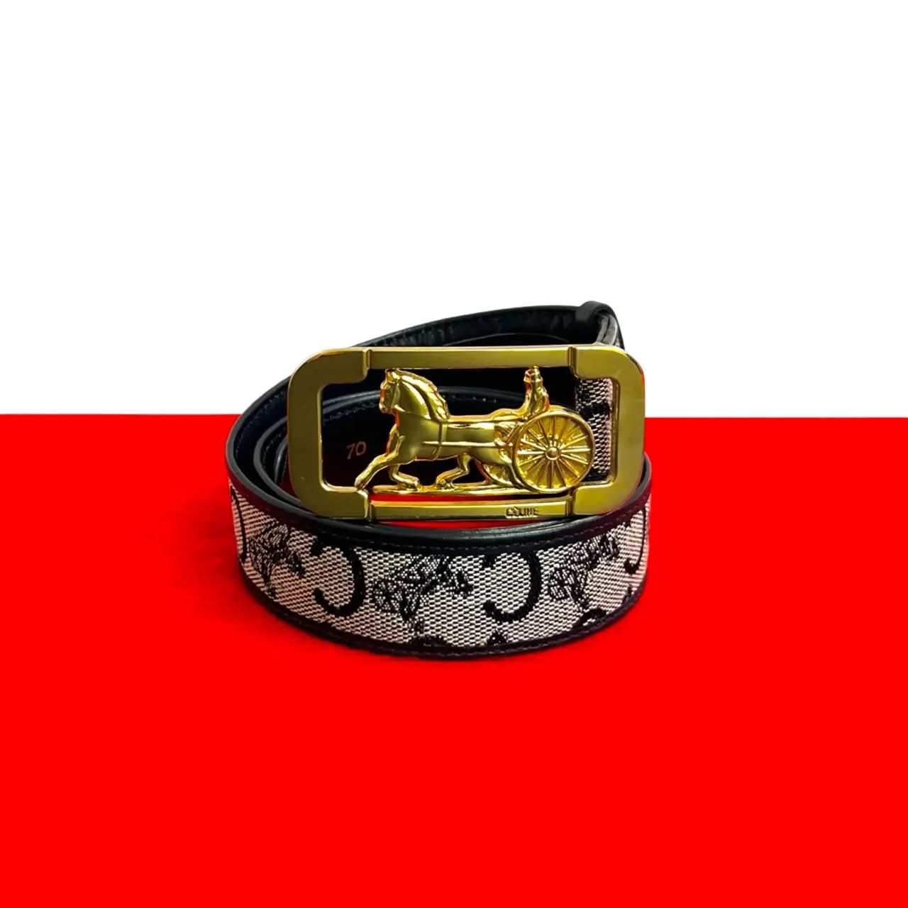Pre-owned Celine Calfskin Small Leather Goods Horse Carriage Leather Canvas Belt