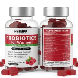 Raspberry Square Block Probiotic Gummies for Women, Chewable Supplements, Ease Bloating & Support Gut Balance, Natural Fruity Flavor
