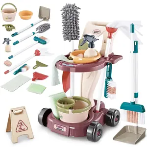 Youngsters' Pretend Play Cleaning Set with Detachable Cart - Includes Broom, Dust Pan & Spray Bottle - Educational Housekeeping Toys for Youngsters in Light/Dark Brown or Mixed Colors