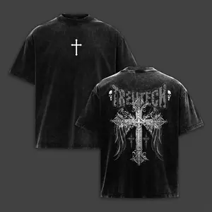 Cross & Wing TrenTech New Best Gym Style Washed Tee Hoodie & Sweatshirt Pump Cover Retro Vintage Christian Gym Washed Heavyweight Cotton T-Shirt Workout Tee Sport Gift Gymnastic Merch Fan Streetwear Washed Tee