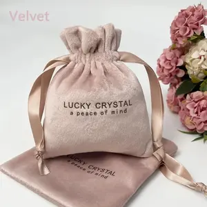 10pcs Velvet Jewelry Drawstring Bags Custom Logo Pink Small Packaging Pouches Makeup Birthday Favors Wedding Gifts Candy Package Bag