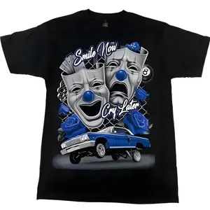 Blue Smile Now Cry Later Shirt, Full Color, Menswear Top, Womenswear Top Tshirt Casual Cotton Fabric Round Neck Comfort