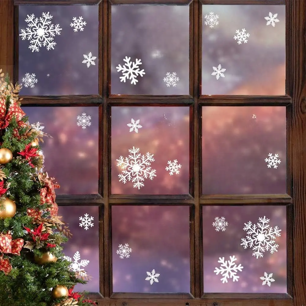 135Pcs Christmas Window Clings Snowflakes Window Decals Static Window Stickers for Christmas Decorations Windows Décor Ornaments Xmas Party Supplies Thanksgiving Party Décor
