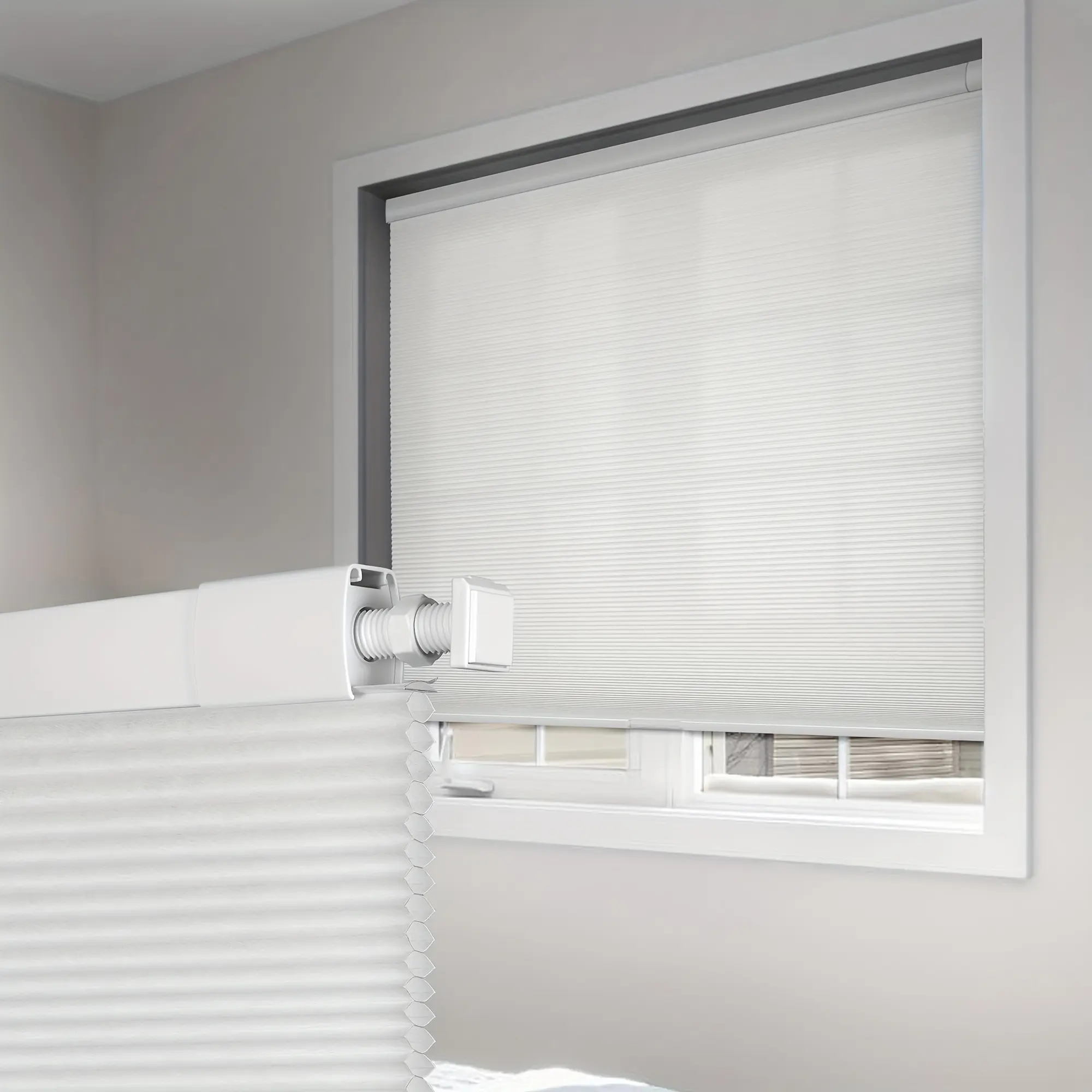 Non-Drill Cellular Shades - High Load Capacity, Max Size Fit, Quick Installation, Smooth Operation, Elegant White, Modern Home Window Shade Cover, Single Set, Room Decor Blinds, Non Drill Blinds