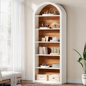 LITTLE TREE 6-Tier White Arched Bookshelf, 75.98" Tall Arched Bookcase with Storage Shelves, Floor Standing Open Display Shelving Unit for Living Room, Bedroom, Home Office