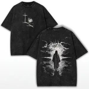 Crown of Thorns Jesus Oversized Tee: Vintage Washed Heavy Cotton Christian T-Shirt Menswear Top