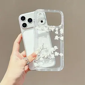 Transparent Peony Flower Phone Case for iPhone 17 16 15 14 13 12 11 Pro Max Series, Lightweight Fashion Shockproof Soft Shell