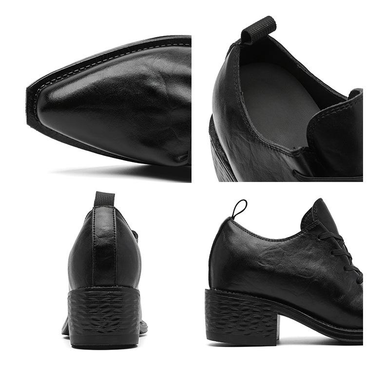 New 2026 British vintage lace-up Derby shoes for men, 7 cm hidden height lift, casual and business formal styles, fashionable leather dress shoes