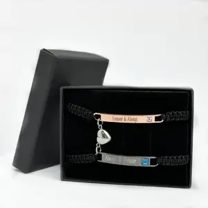 Adjustable Couple Bracelet Set, Heart Rate Bracelet & Rose Gift Box, Fashion Bracelet for Couples, Daily Clothing Decor, Trendy All-match & Exquisite Jewelry for Birthday Love Gift, Heart Charm Bracelet