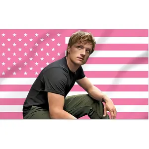 2x3 Ft Decorative Josh Hutcherson Flag Double Stitched Indoor Outdoor, Wall Hanging Peeta Tapestry Mellark College Dorm Room Decoration (Pink, 2x3 ft)
