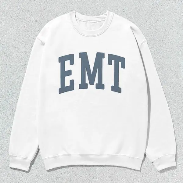 Men's EMT Collegiate Crewneck Sweatshirt - Unisex Fit Menswear Top, Long-Sleeve Emergency Medical Technician Apparel, All Seasons Slogan Print Casual Top
