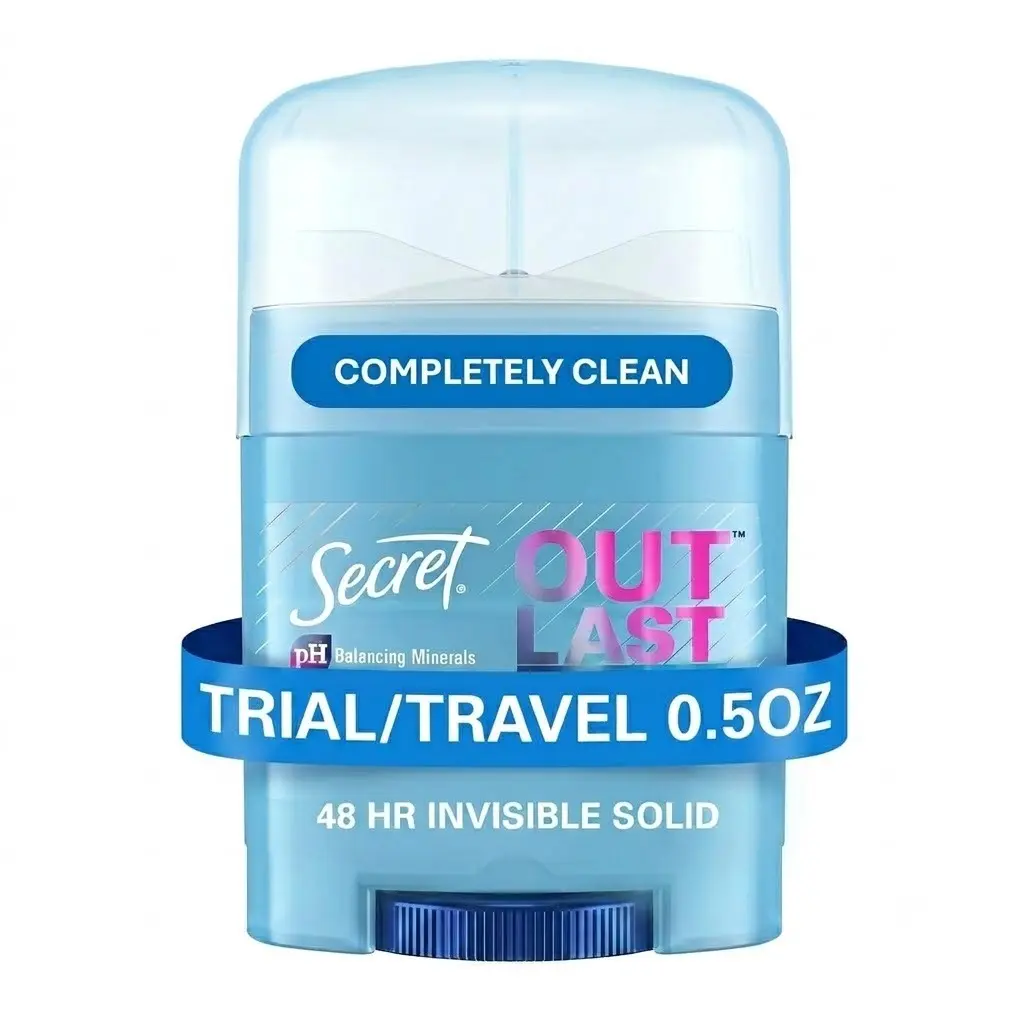 Secret Outlast Antiperspirant Deodorant for Women, 72 Hour Sweat & Odor Protection, Invisible Solid, Clean Scent, Travel Size, 0.5 oz