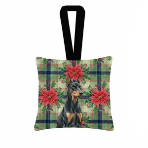 Carolines Treasures WDK8607PO3 3.5 x 3.5 in. Doberman Pinscher Christmas Poinsettias Hanging Square Fabric Ornament
