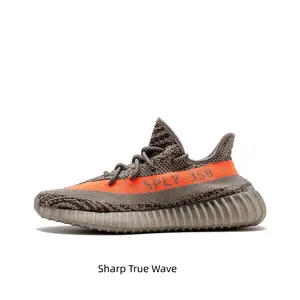 Soft Heather Grey Knit Low Top Trainers Breathable Variegated Mesh Shock Absorbing Transparent Ribbed Rubber Foam Outsole Comfort All-Day Sports Sneakers With Bright Orange Stripe Accent