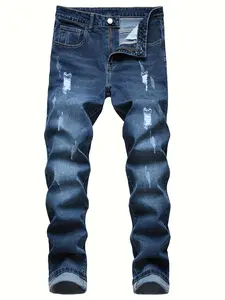 Men's Elastic Washed Distressed Ripped Jeans Streetwear, Slim Fit Versatile Trendy Skinny Pants, Casual All Season Denim Trousers for Men
