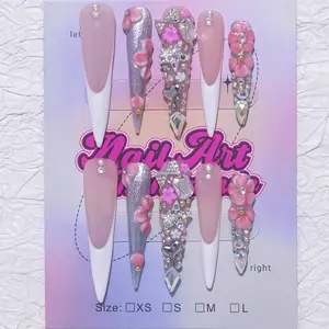 Delicate thing Y2K Style Long Sharp Glossy Acrylic Nails, Handmade Wearable Nail Tips, Includes Jelly Glue, Crystal Stick, File, Perfect Gift for Women, Nail Art Tool, Nail Art Design, Diy Fake Nails, Removable False Nails