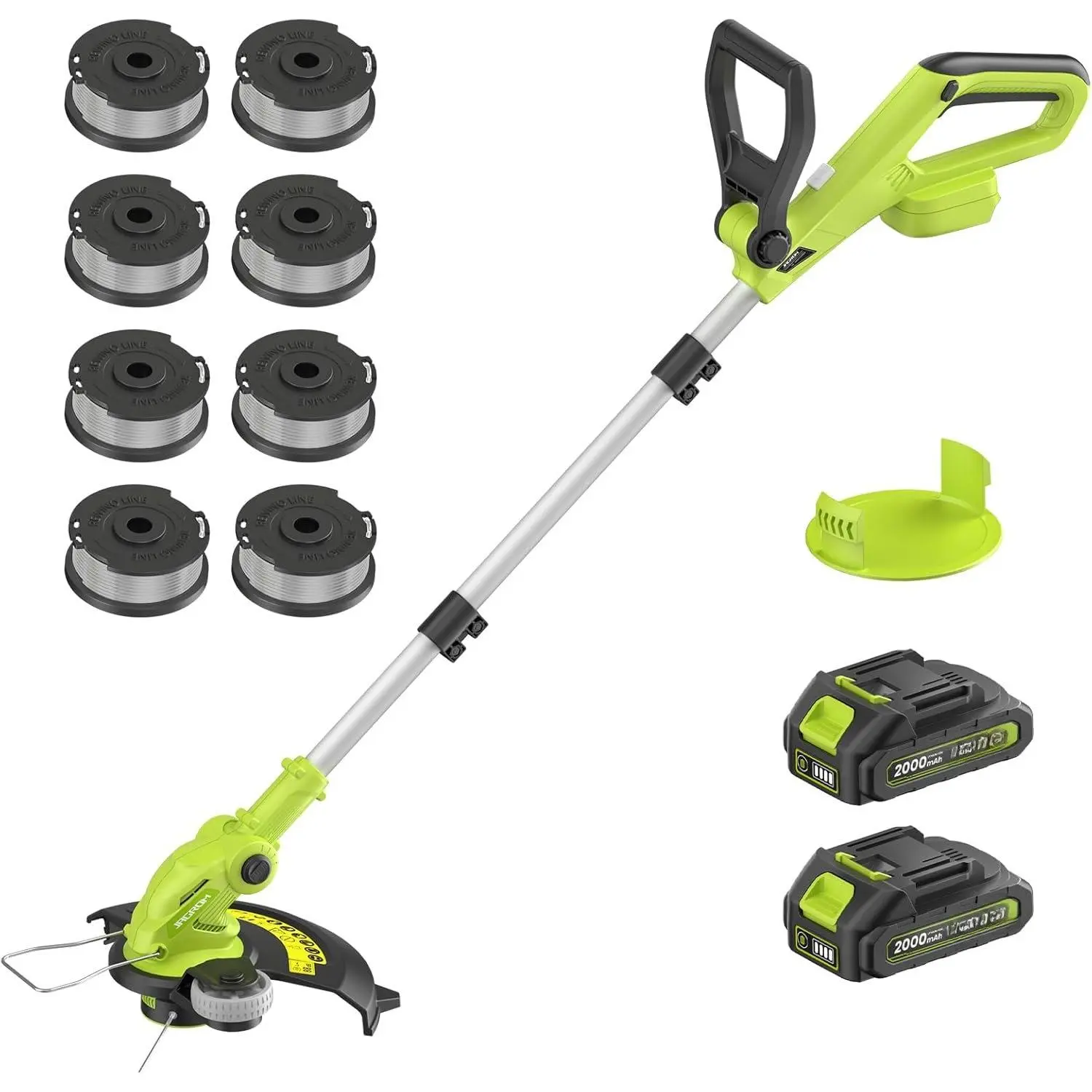 Electric String Trimmer Cordless with 2x2.0Ah , 20V   12-inch Lawn Mover & Edger Lawn Tool with Charger,  Grass Trimmer with 8 count Spool Line for Yard, Garden, Green