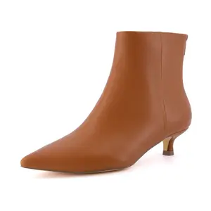 CUSHIONAIRE Women's Barbi Kitten Heel Bootie – Soft Vegan Leather, and Back Zipper,  Cognac 9W