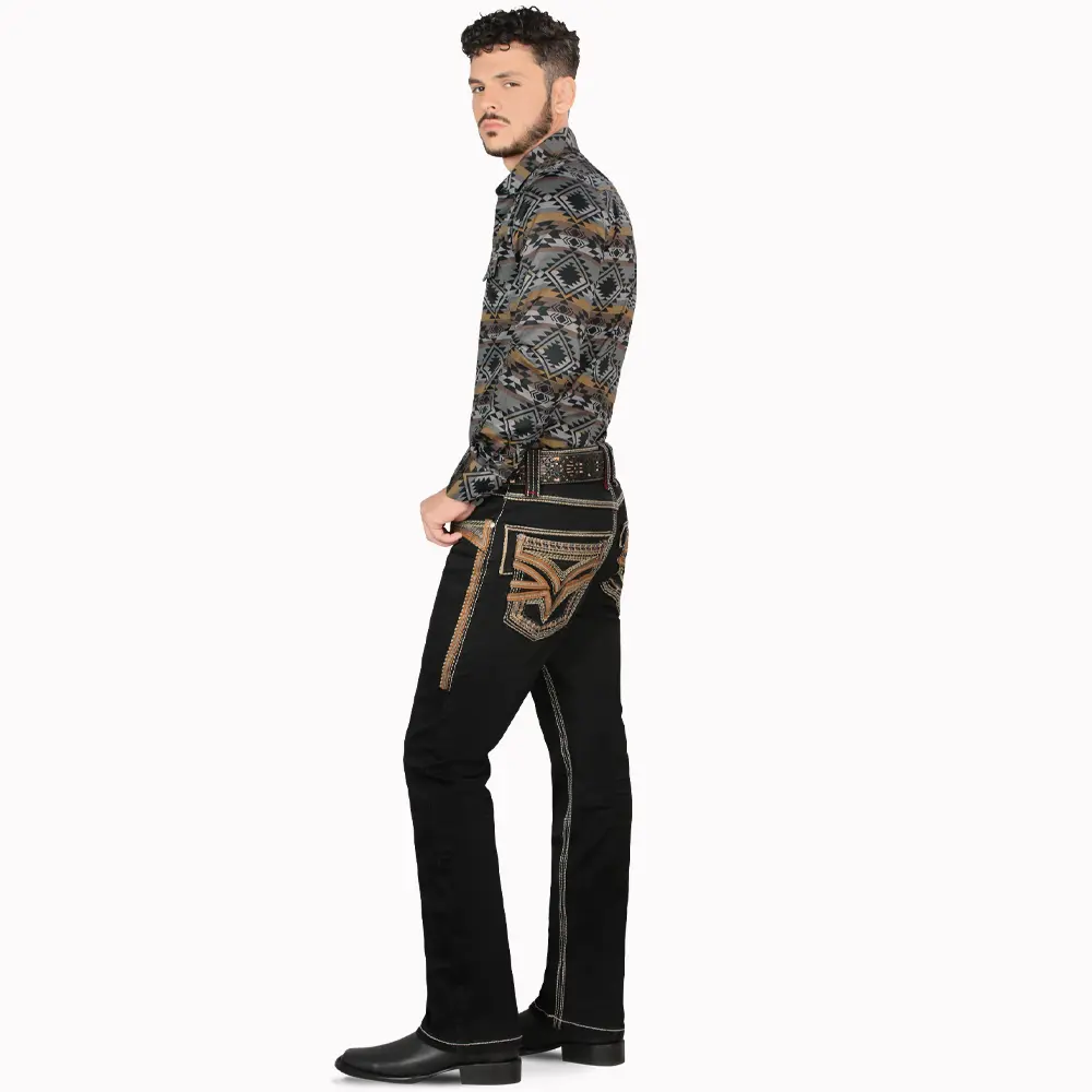 LAMASINI Cowboy Heavy Denim Jeans LM12101 Black color for Men
