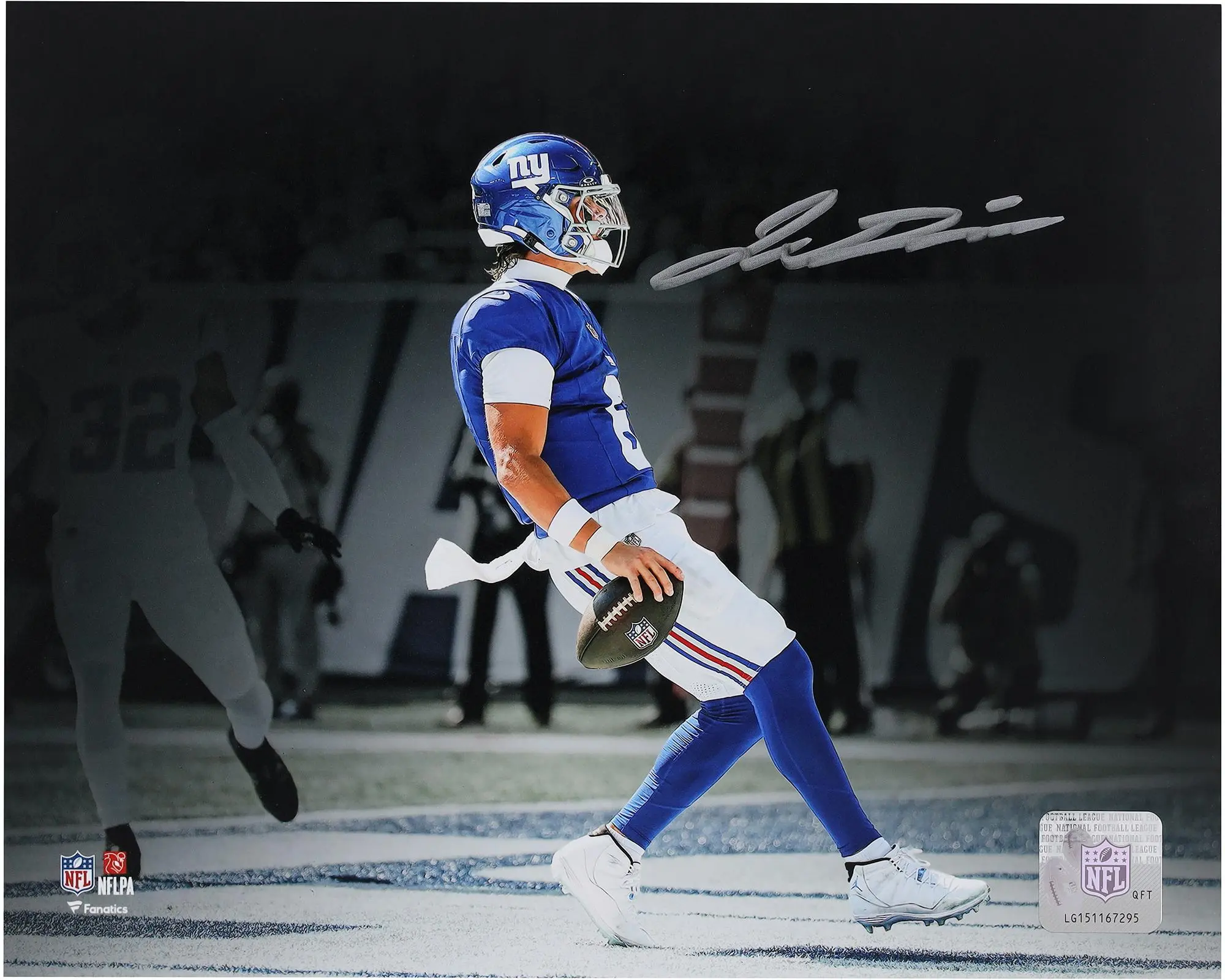 Jaxson Dart New York Giants Autographed "8 x 10" Touchdown Spotlight Photograph - Fanatics Authentic Certified