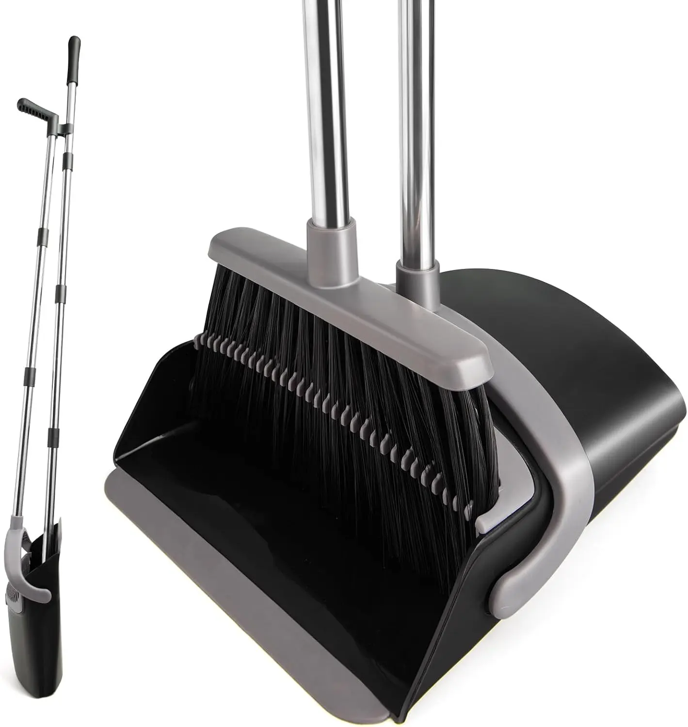 Broom and Dust Pan Combo Set,51.2" Long Handle,Charcoal | Stand up Dustpans with Broom Combo, Indoor & Outdoor Sweeping, for Home Room Kitchen Office Lobby