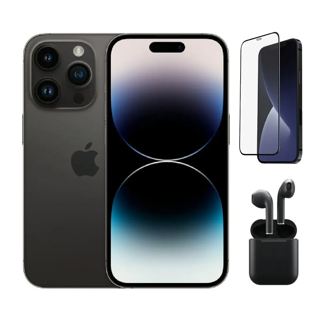 Refurbished Apple iPhone 14 Pro Max A2651 (Unlocked) Acceptable Condition with Pre-Installed Tempered Glass and Bluetooth Earbuds & 1 Year Warranty