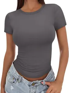 2026 Women's Basic Short Sleeve Crew Neck T-shirt, Casual Solid Slim-fit Tee for SummerDaily Wear, Women Teen Girls Clothes