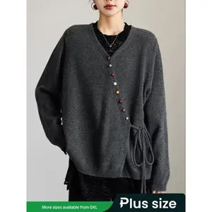 Women's Plus Size Knit Cardigan Sweater Coat, Fall Winter Fashion Colorful Button Casual Loose Fit Pullover Top