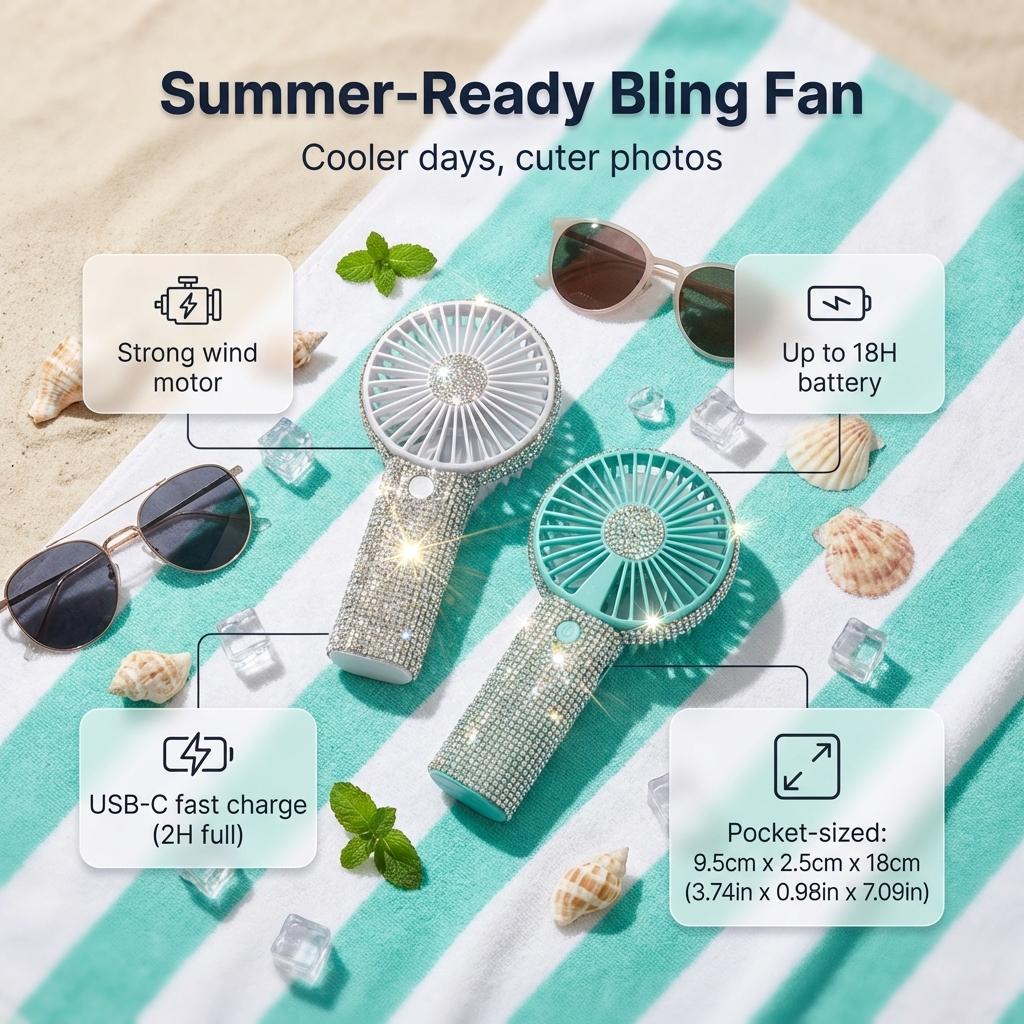 TAZTIR USB Rechargeable Mini Fan, Portable Diamond-style Handheld, Exquisite Battery Life, Suitable for Wedding, Outdoor, Desk, Travel, Valentine's Day Gift, Mother's Day Gift TAZTIR USB Rechargeable Mini Fan, Portable Diamond-style Handheld, Exquisite Battery Life, Suitable for Wedding, Outdoor, Desk, Travel, Valentine's Day Gift, Mother's Day Gift