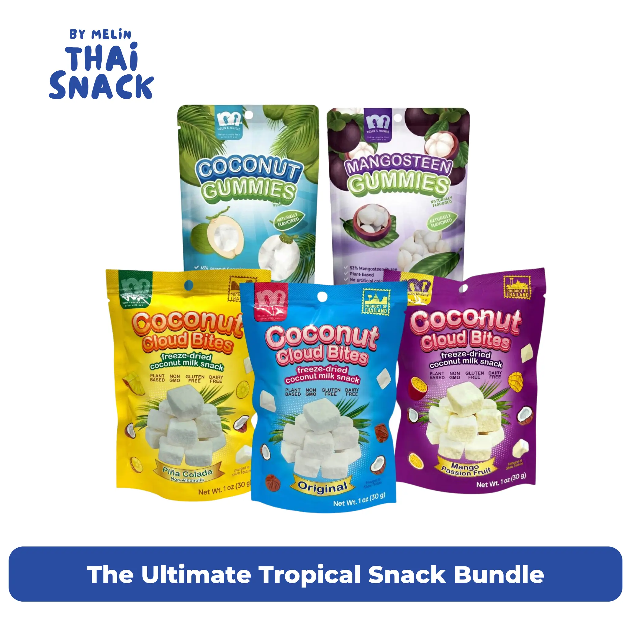 Tropical Exotic Snack Bundle (5 Packs) - Sweet Party Snacks, Real Fruit Novelty Candy, Bites Fruit & Chewy Gummies, Crunchy Freeze-Dried Coconut Bites | Vegan, Dairy-Free, Natural Flavors
