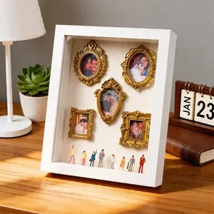 Mini Retro DIY Photo Frame Set with Display Box, Resin Vintage Style, Wall or Table Mount, Perfect Gift for Friends