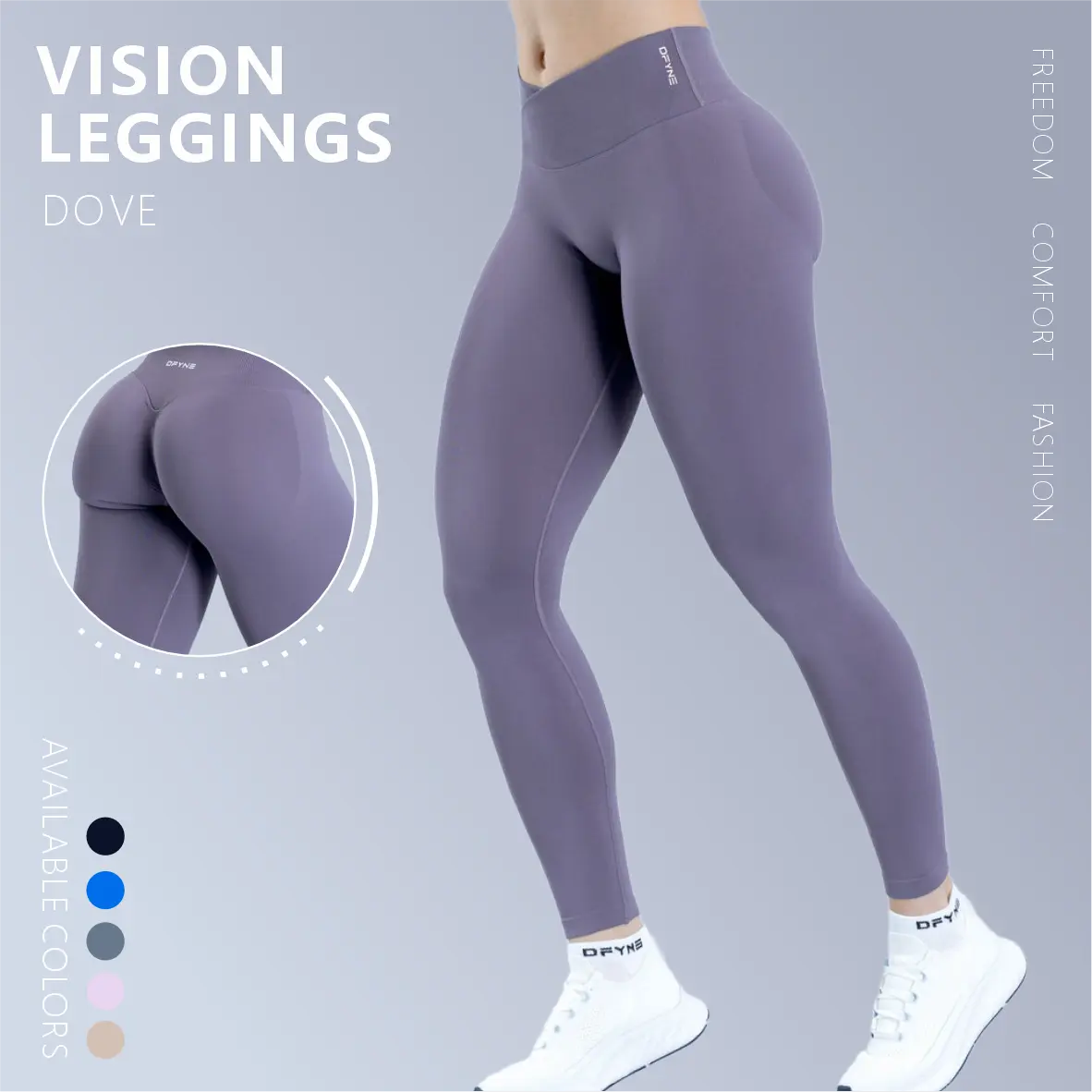 DFYNE High Waisted Yoga Leggings for Women, 4-Way Stretch Soft Naked Feel Workout Pants, Moisture Wicking Tummy Control Butt Lifting Leggings for Yoga Pilates Gym Fitness
