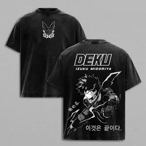 valentine shirts Deku Vintage Washed Anime Tee Inspired My Hero Academia Fanmade Graphic Shirt Oversized Streetwear Cotton Top Trending Anime T-Shirt for TikTok US 100% Sustainable US Cotton Boxy Fit streetwear t-shirt clothes