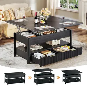 40" Lift Top Coffee Table with Storage, 4 in 1 Square Coffee Table with Hidden Compartment & Open Shelf & 2 Drawers, Modern Coffee Tables with Lifting Top for Living Room, Home, Office, Black