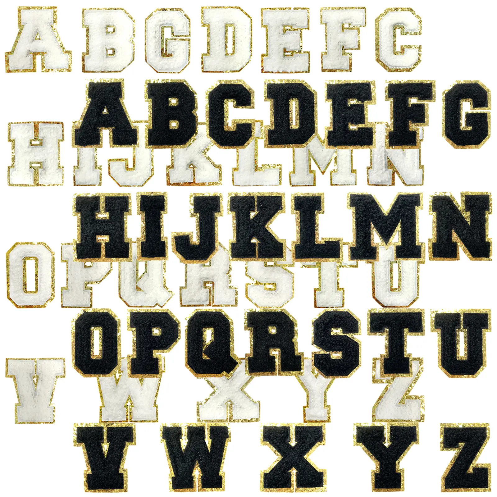 52Pcs Chenille Iron On Patches Letter A-Z Alphabet Embroidered Applique Cute Self Adhesive Accessories for Diy Clothing Projects