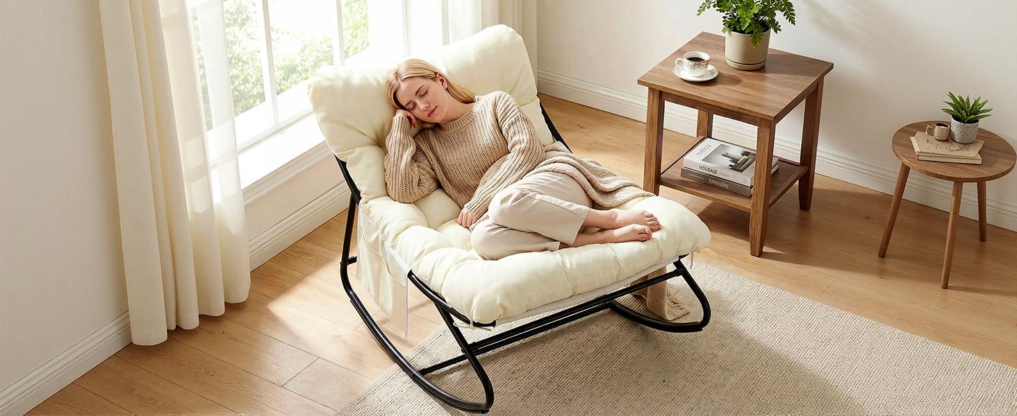 Arlopu Patio Papasan Outdoor Rocking Chair with Thick Cushions, Cozy Patio Lounge Chair for Porch, Garden & Backyard, home decor, camping essentials homeessentials