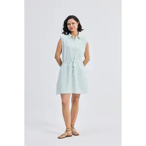 Drawstring Shirt Dress in Stripes